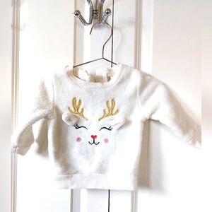 White Reindeer Fuzzy Fleece Sweatshirt size 12‎ months Christmas Holiday